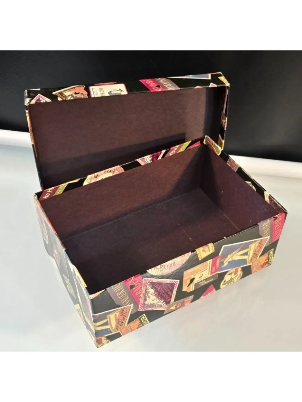Decorative Storage Box Vintage Travel Labels Collage #1